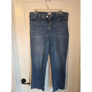 Wonderly Girlfriend Jeans Medium Wash Raw Hem Straight Leg Denim Blue 12R
